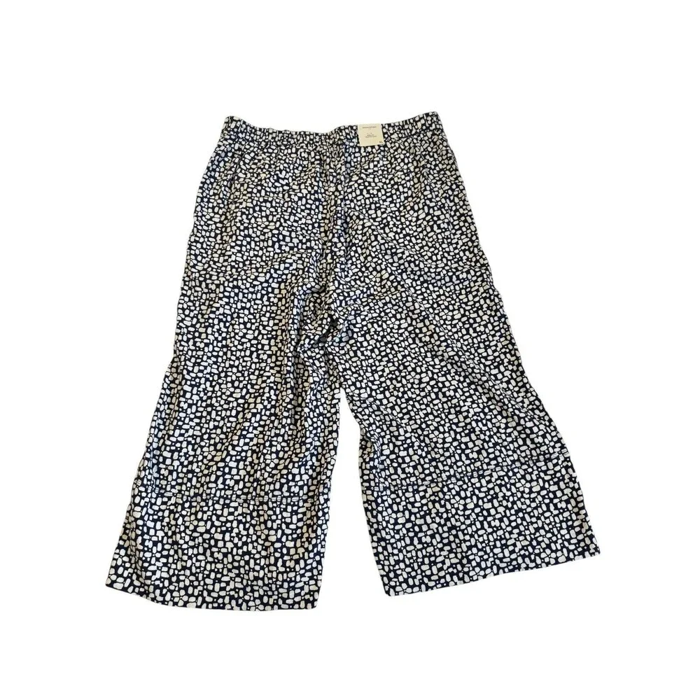 BANANA REPUBLIC Sz XL Wide-Leg High-Rise Linen Blend Pant Pull-On Cropped Pocket